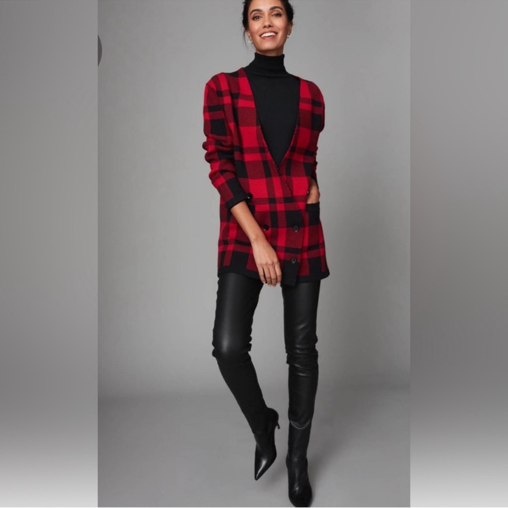 NEW Untuckit Women’s Chloe Sweater Jacket Cardigan Buffalo check red plaid *invL